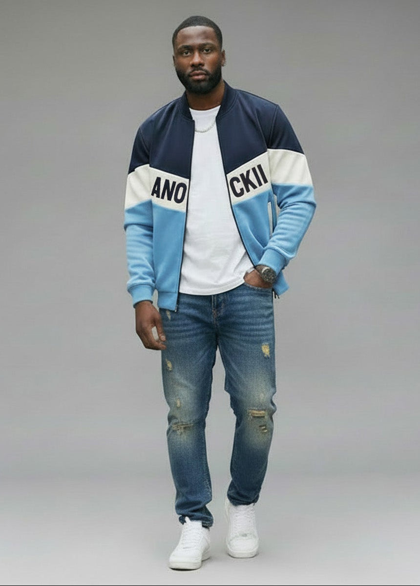 Anockii Navy Blue and Light Blue Two Color Jacket