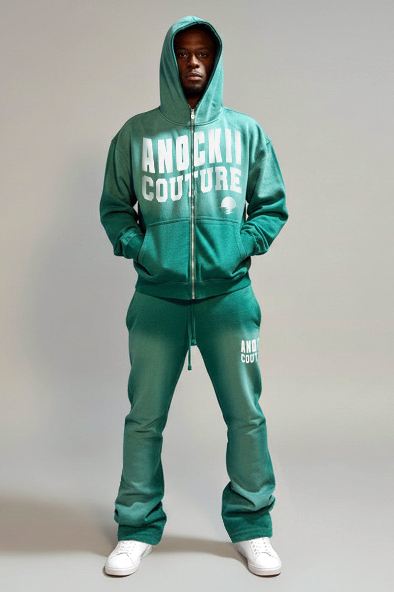 Anockii Couture Vintage Green Catch The Wave Stacked Jogger Suit