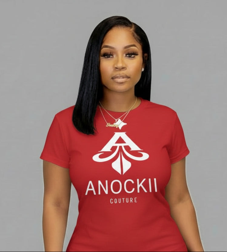 Anockii Couture Red and White Alpha Fitted Tee