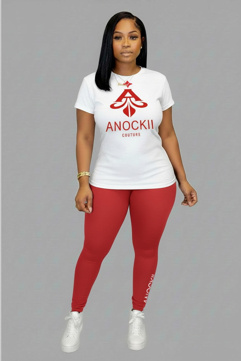 Anockii Couture Red and White Alpha Fitted Tee