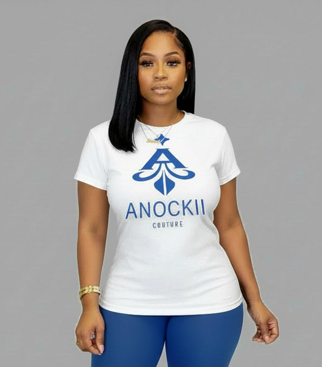 Anockii Couture White and Royal Alpha Fitted Tee