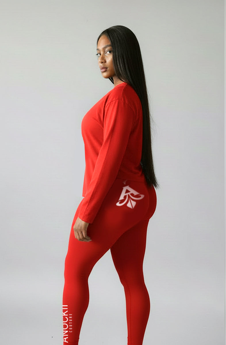 Anockii Couture Red Alpha Logo Leggings