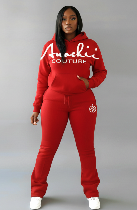 Anockii Couture Womens Signature Red Stacked Jogger Suit